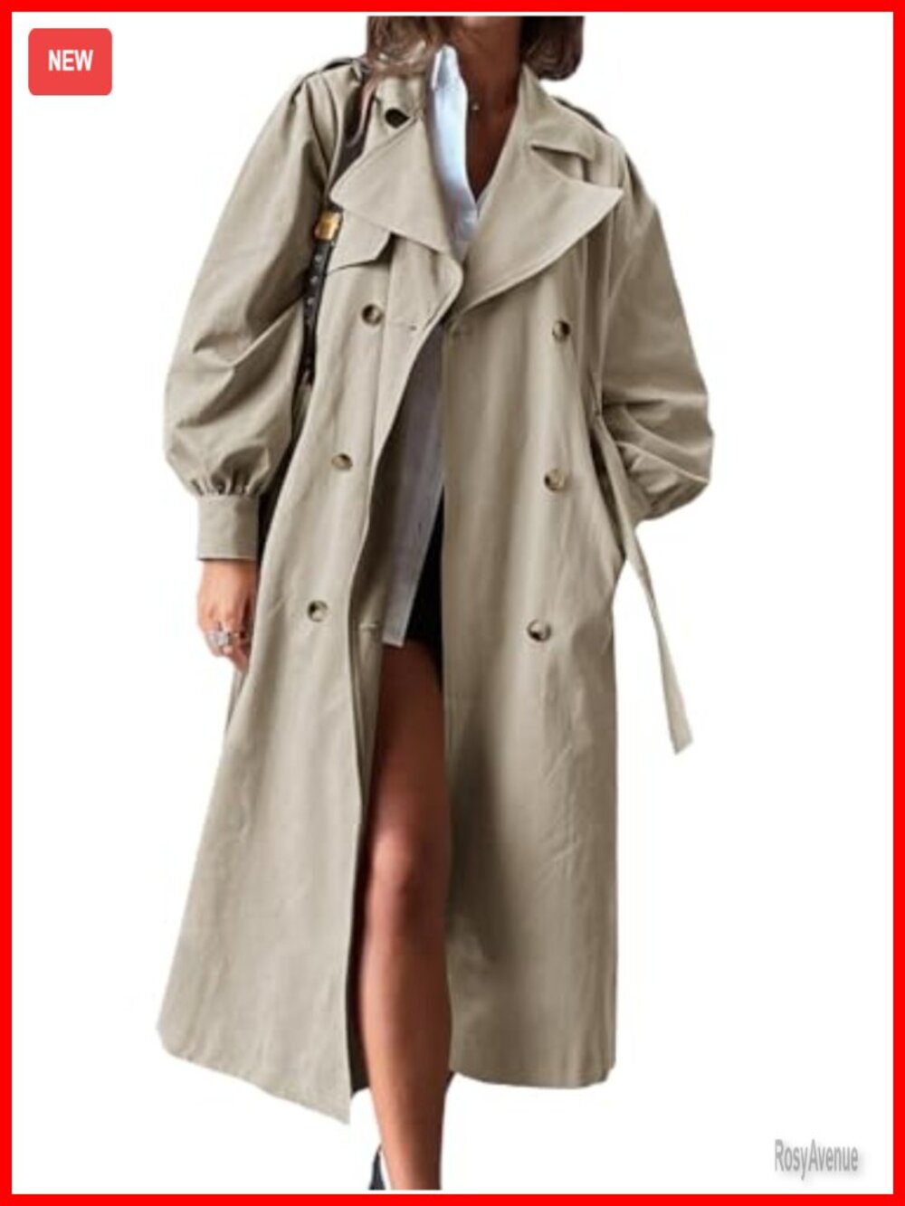 Womens Long Trench Coat Oversized Double Breasted Lapel Belted Overcoat